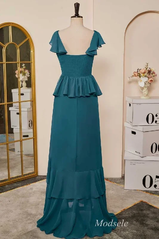 emerald-flutter-sleeve-multi-layer-ruffle-long-dress