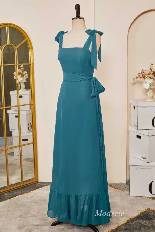 emerald-tie-strap-ruffle-long-bridesmaid-dress