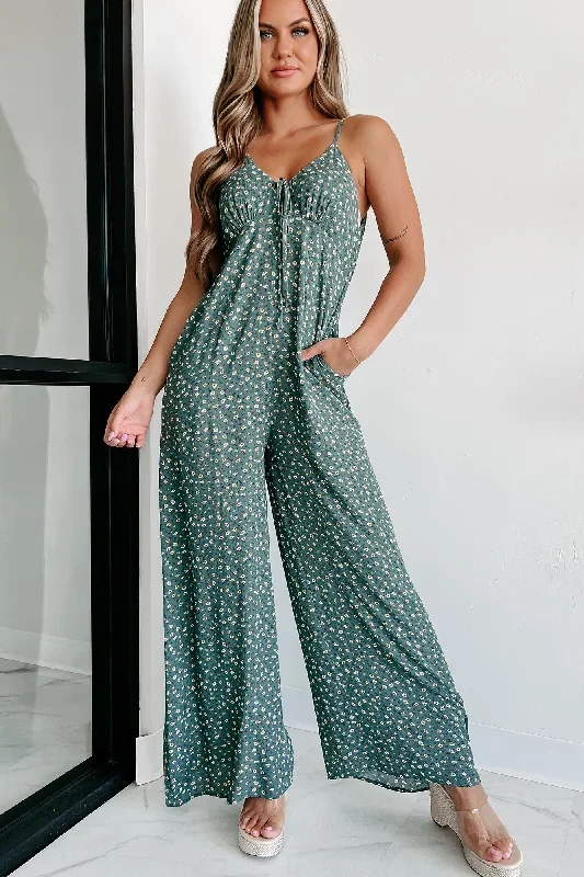 Emily Floral Wide Leg Jumpsuit (Dark Teal)