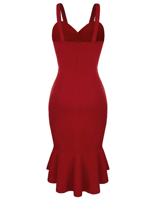 fans-look-of-high-lo-mermaid-hem-dress-surplice-v-neck-ruched-bodycon-dress