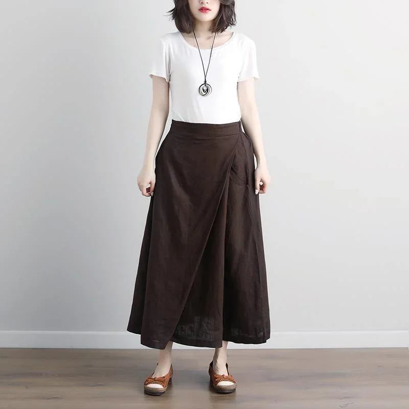 fine-linen-skirt-plus-size-casual-summer-brown-pockets-pleated-skirts