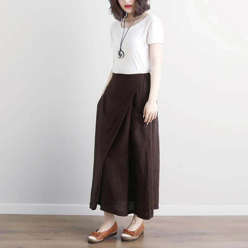 fine-linen-skirt-plus-size-casual-summer-brown-pockets-pleated-skirts