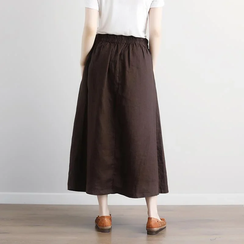 fine-linen-skirt-plus-size-casual-summer-brown-pockets-pleated-skirts