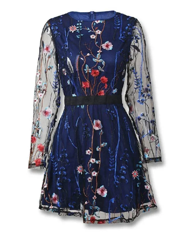 floral-embroidery-mesh-sleeve-mini-dress