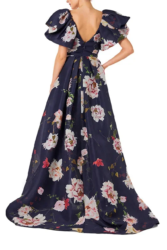 floral-flutter-sleeve-gown-navy