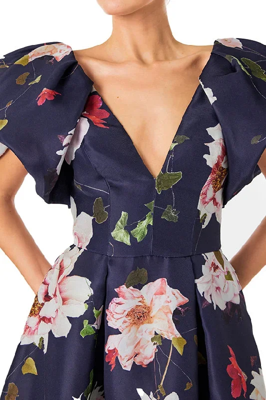 floral-flutter-sleeve-gown-navy