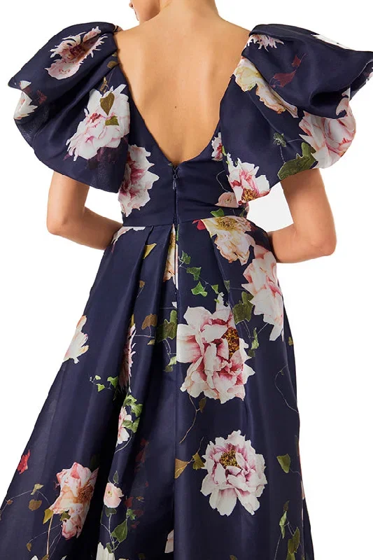 floral-flutter-sleeve-gown-navy