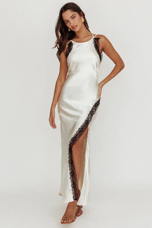 Flying High Lace Trim Maxi Dress Oyster