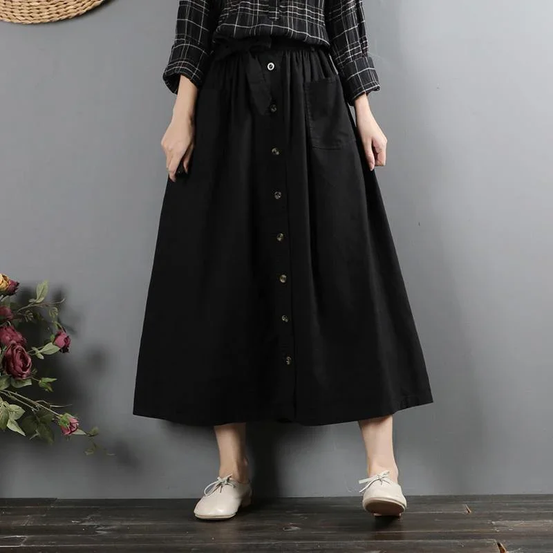 french-elastic-waist-cotton-tie-waist-skirts-inspiration-black-loose-skirts