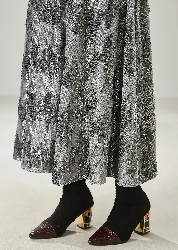 french-grey-sequins-exra-large-hem-skirt-summer