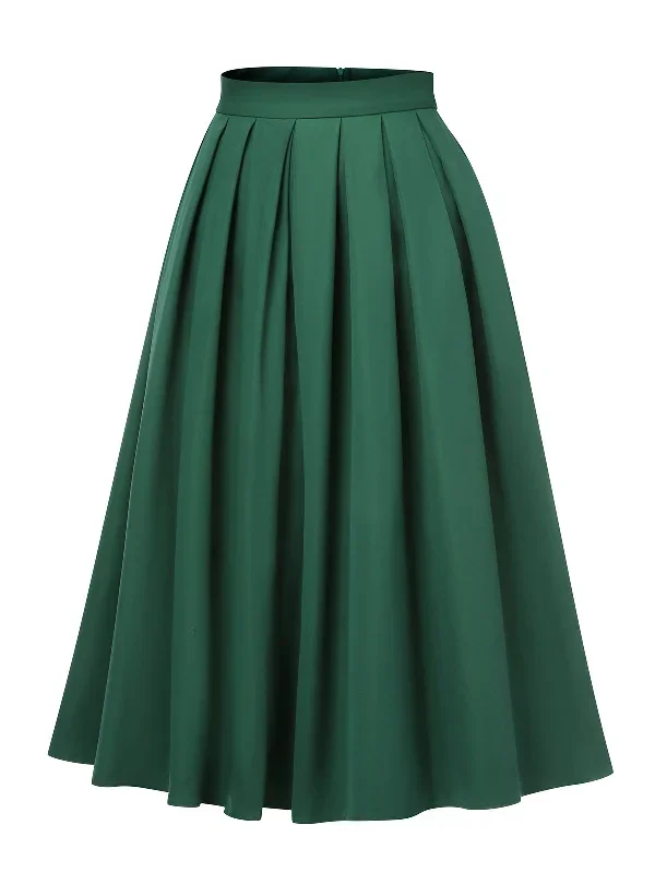 green-1950s-solid-pleated-skirts