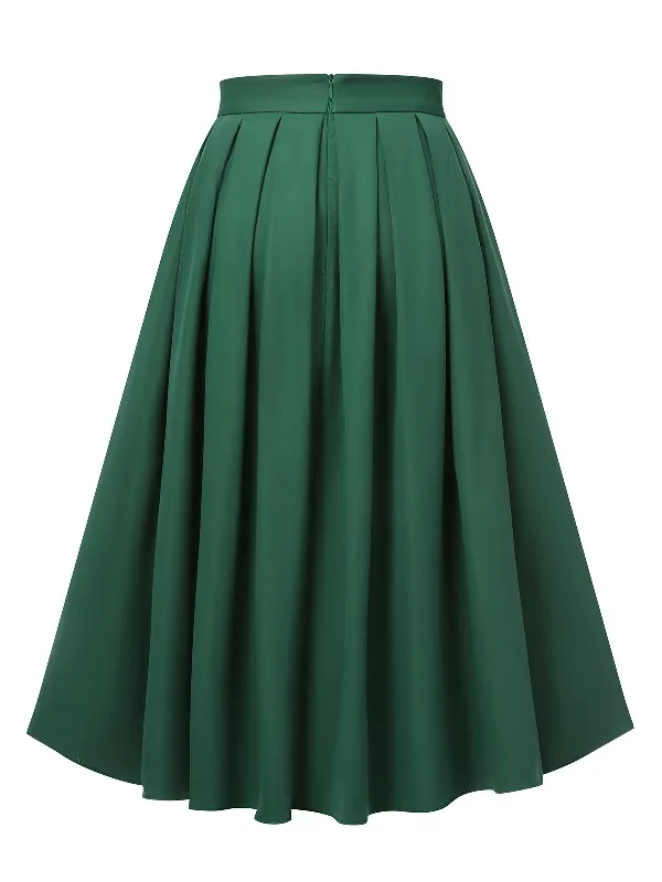 green-1950s-solid-pleated-skirts