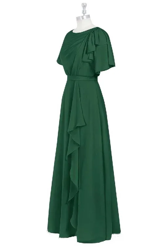 green-crew-neck-short-sleeve-ruffled-a-line-bridesmaid-dress