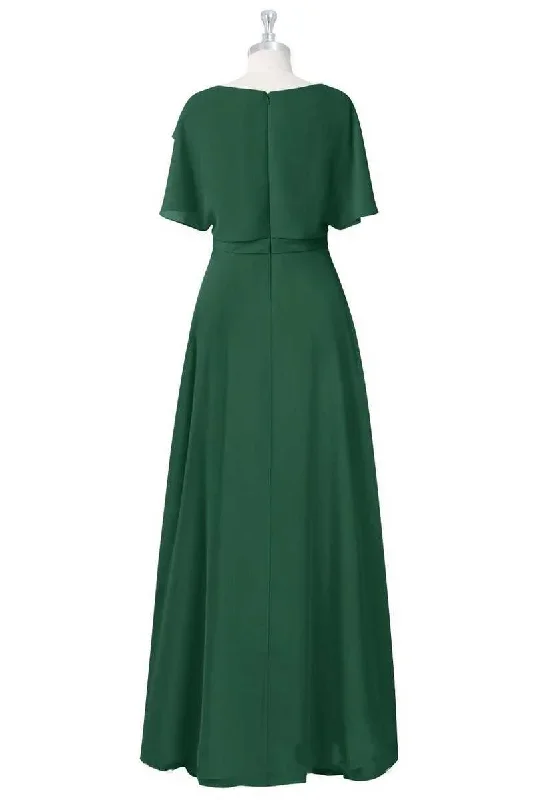 green-crew-neck-short-sleeve-ruffled-a-line-bridesmaid-dress