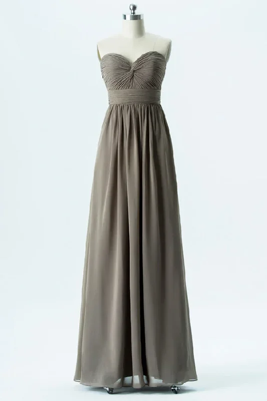 Grey Sweetheart Twist-Front Bridesmaid Dress