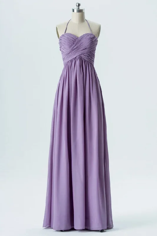 Halter Straps Lavender Chiffon Bridesmaid Dress