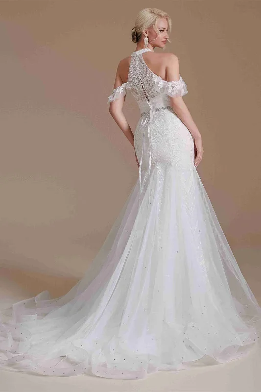 halter-white-lace-mermaid-wedding-dress-with-detachable-sleeves