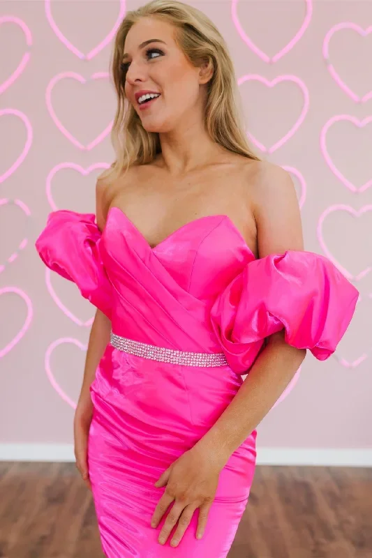 hot-pink-strapless-short-cocktail-dress-with-detachable-sleeves