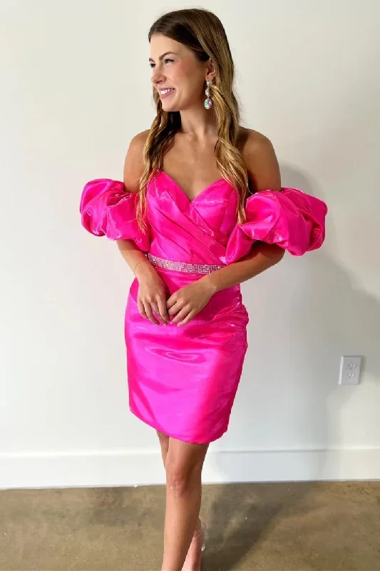 hot-pink-strapless-short-cocktail-dress-with-detachable-sleeves