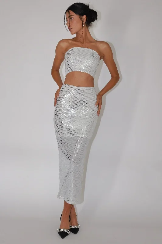 It Girls Sequin Maxi Skirt Silver