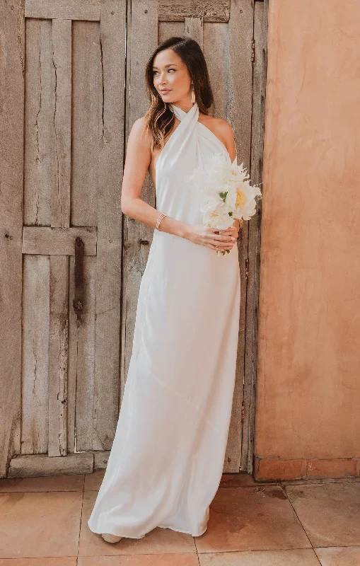 Jasmine Halter Maxi Dress ~ Ivory Luxe Satin