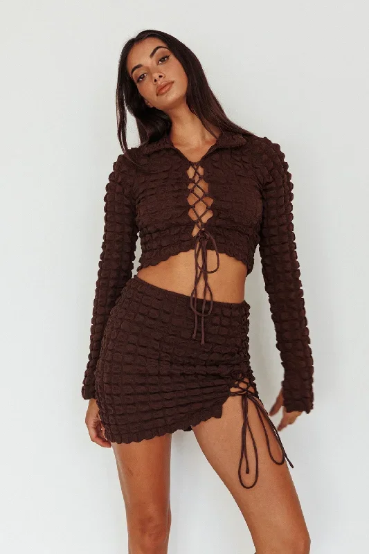 Josseline Lace-Up Detail Mini Skirt Chocolate