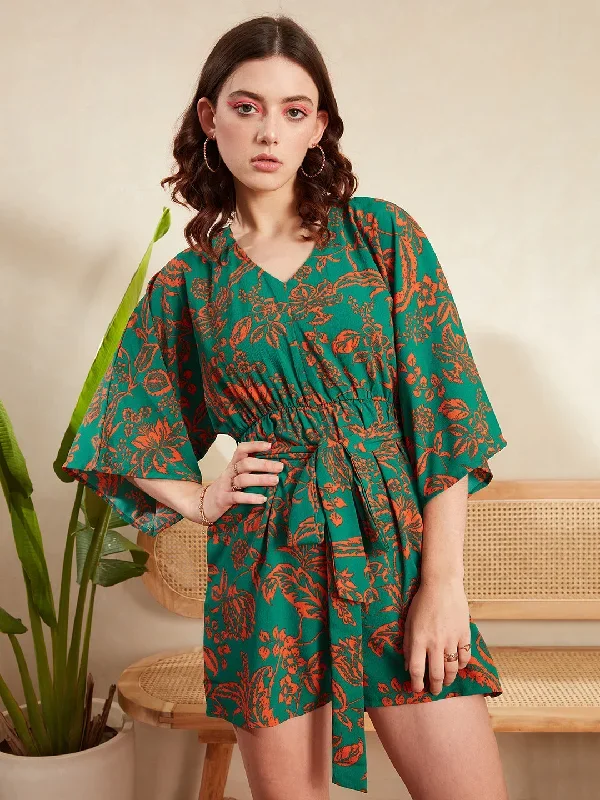 jp5276gr-berrylush-women-green-orange-floral-printed-v-neck-batwing-sleeve-tie-up-waist-pleated-mini-jumpsuit