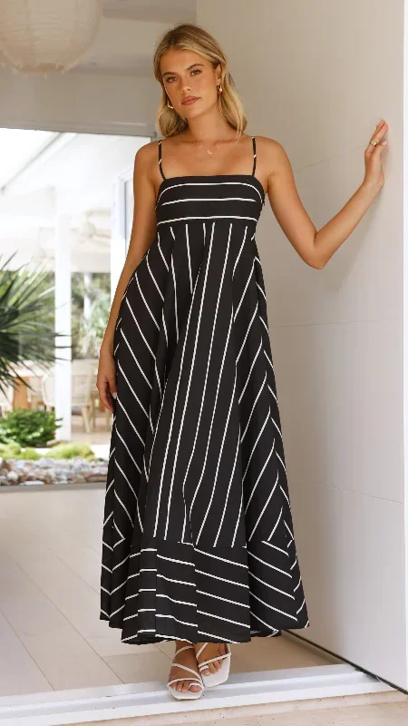 Kaethe Maxi Dress - Black / White Stripe