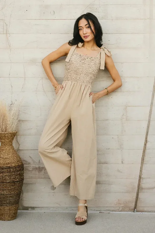 Kaia Crocheted Jumpsuit in Latte