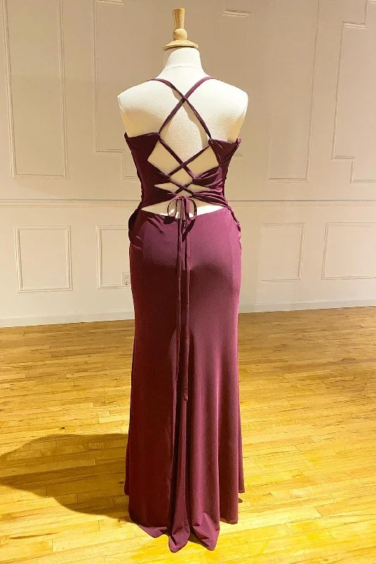 lace-up-burgundy-pleated-chiffon-bridesmaid-dress