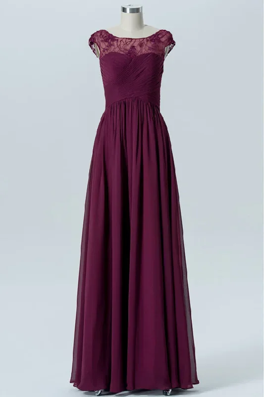 Lace V-Back Burgundy Pleated Bridesmaid Dress