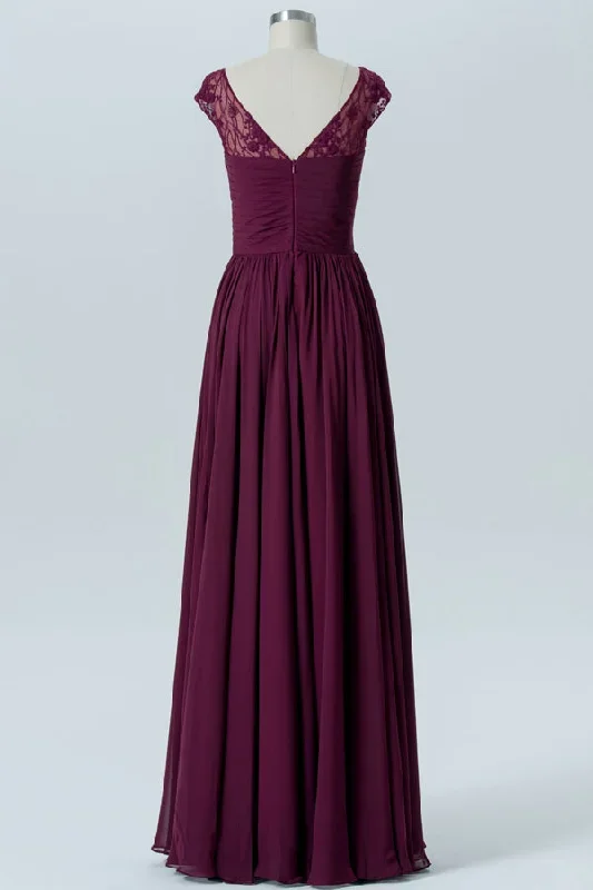 lace-v-back-burgundy-pleated-bridesmaid-dress