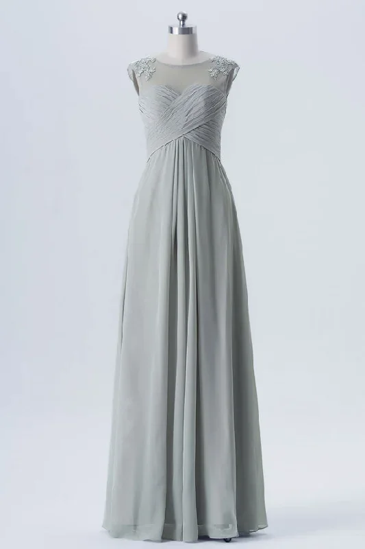 Light Grey Crew Neck Bridesmaid Dress with Appliques