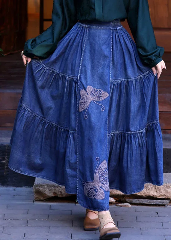 loose-denim-navy-butterfly-embroidered-elastic-waist-maxi-skirts-summer