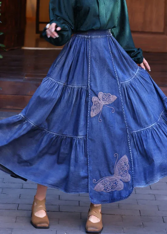 loose-denim-navy-butterfly-embroidered-elastic-waist-maxi-skirts-summer