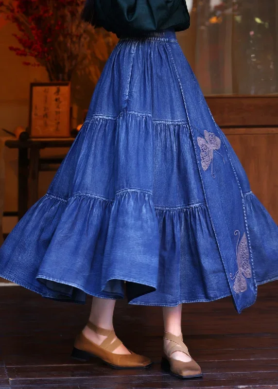 loose-denim-navy-butterfly-embroidered-elastic-waist-maxi-skirts-summer