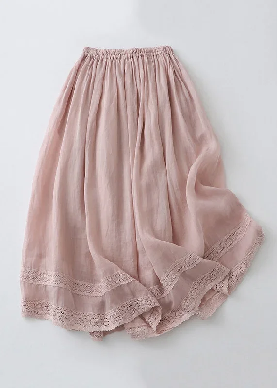 loose-pink-drawstring-lace-linen-skirt-summer