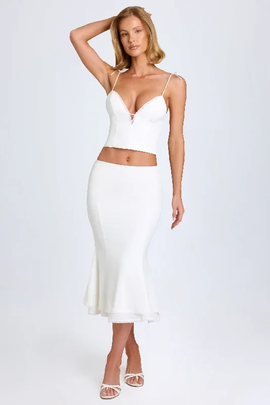 Lace-Trim Mid-Rise Midaxi Skirt in White