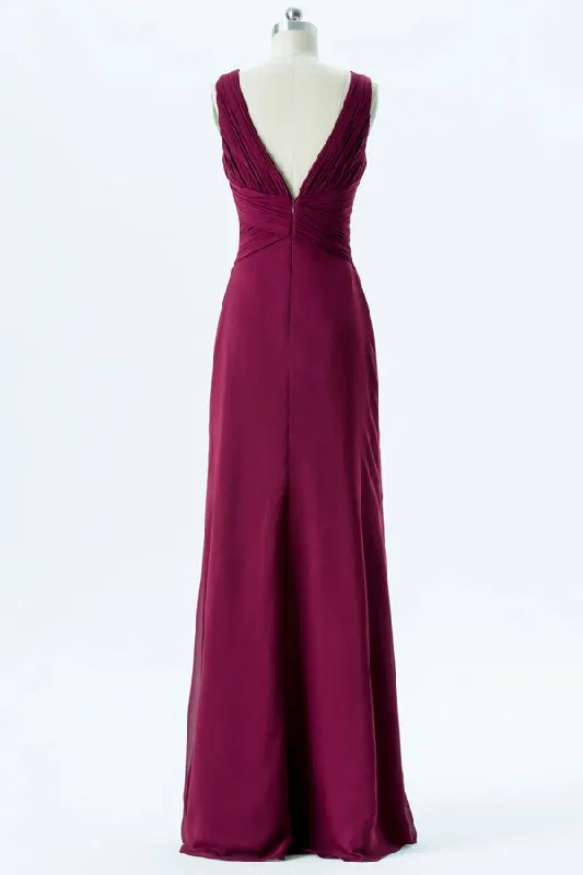 magenta-chiffon-backless-banded-waist-bridesmaid-dress