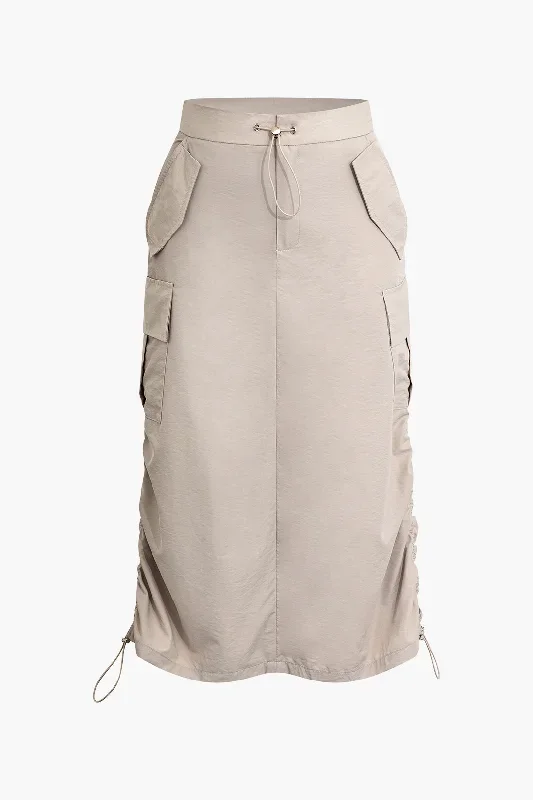 Drawstring Pocket Midi Skirt