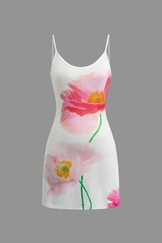 Floral Print Backless Slip Mini Dress