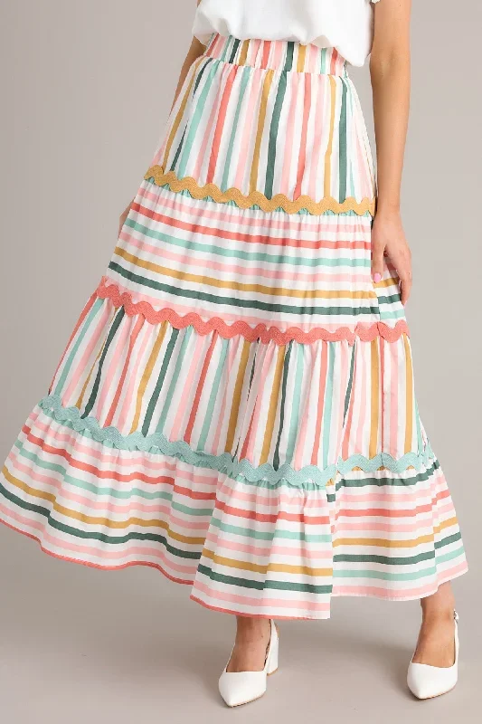 Meet For Tea Sage Multi Stripe Cotton Maxi Skirt