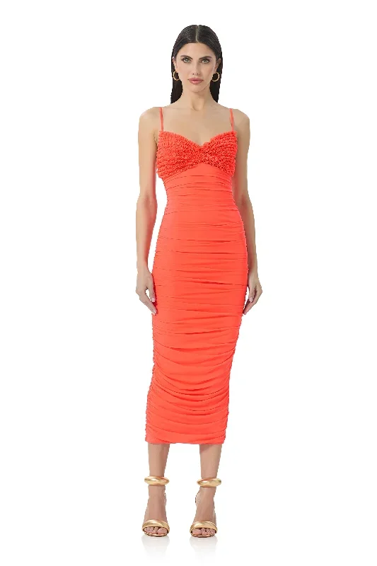 Milena Ruffle Midi Dress - Fiery Coral