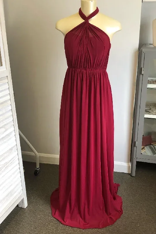 mismatched-burgundy-long-bridesmaid-dress