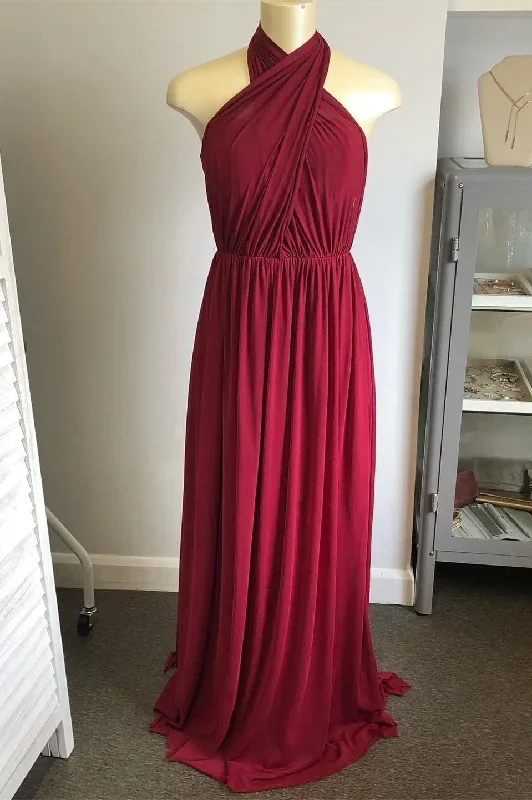 mismatched-burgundy-long-bridesmaid-dress