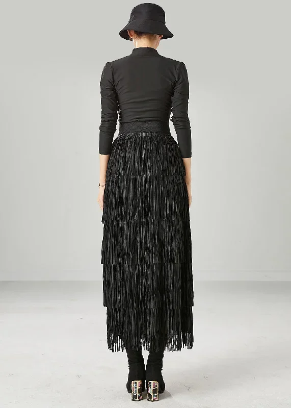 modern-black-layered-tasseled-slim-fit-skirts-summer