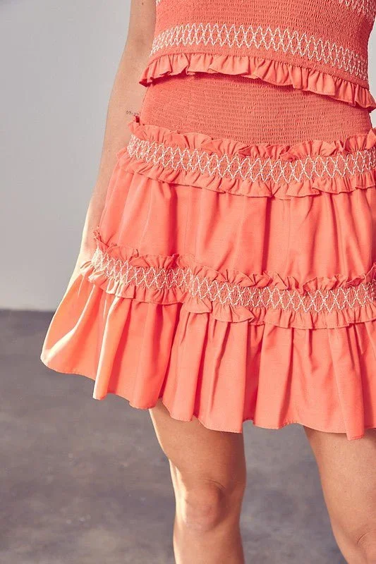 Nancy Tiered Ruffle Skirt - Coral