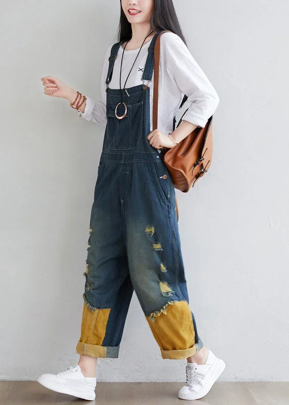 natural-navy-patchwork-tasseled-denim-jumpsuit-spring