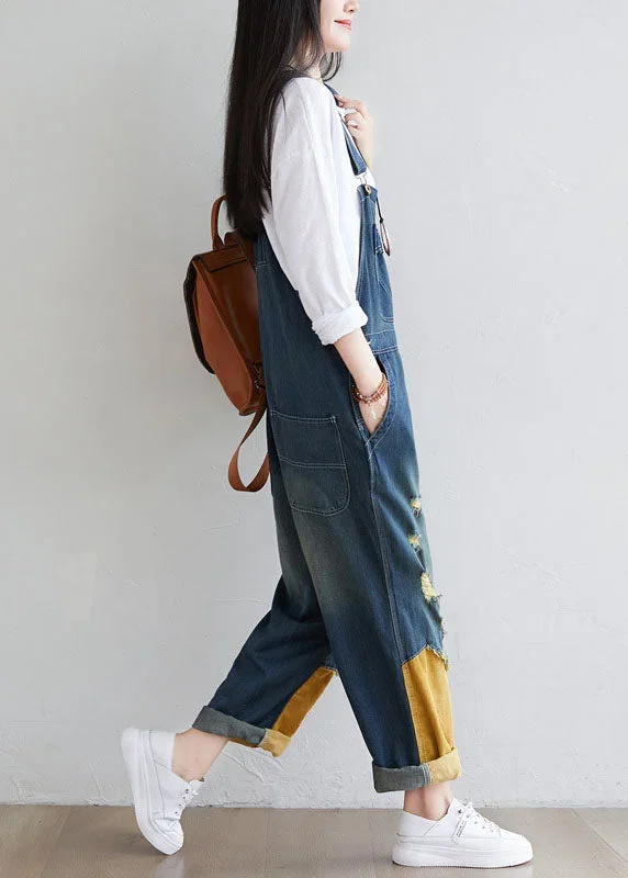 natural-navy-patchwork-tasseled-denim-jumpsuit-spring