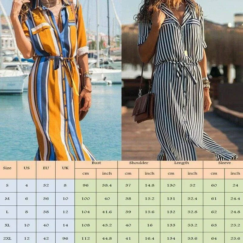 new-spring-womens-arrival-stripe-t-shirt-high-waist-casual-beach-style-loose-long-dress